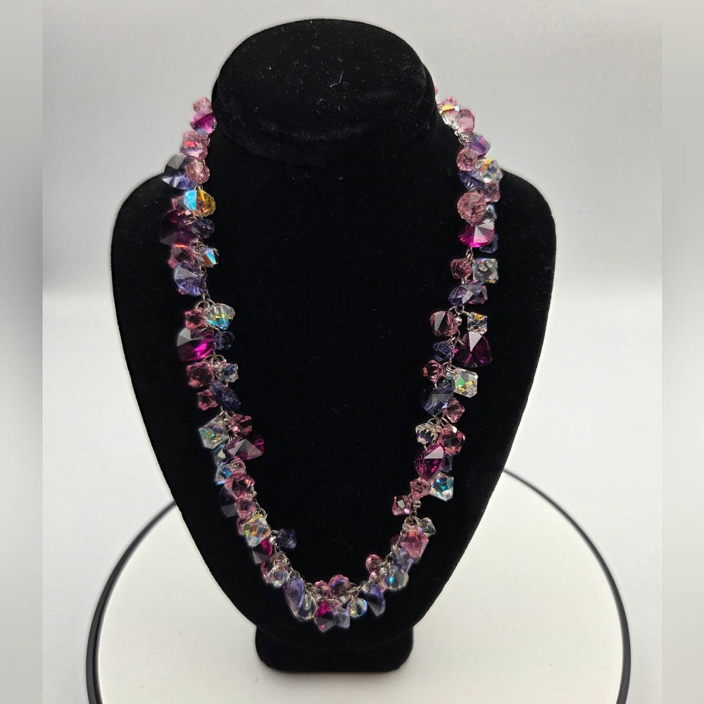 Swarovski Purple and Pink Crystal Necklace Dainty Design
